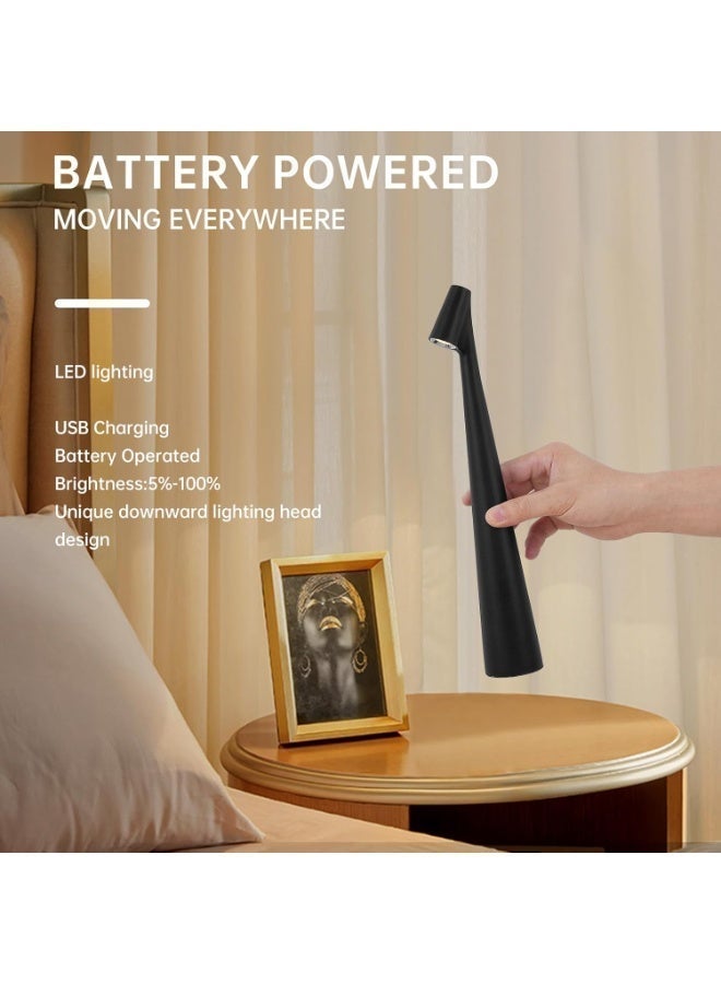 مصباح مكتب LED محمول مع مستشعر لمس، بثلاثة مستويات سطوع، مصباح قابل لإعادة الشحن بثلاثة ألوان وتحكم باللمس، ضوء ليلي، مصباح جانبي للسرير، إضاءة لغرفة الطعام – لون أسود - Image 4